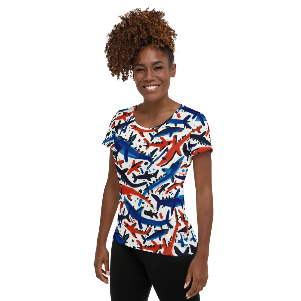 Bluewater Brushstroke on Women's Athletic T-Shirt — Left