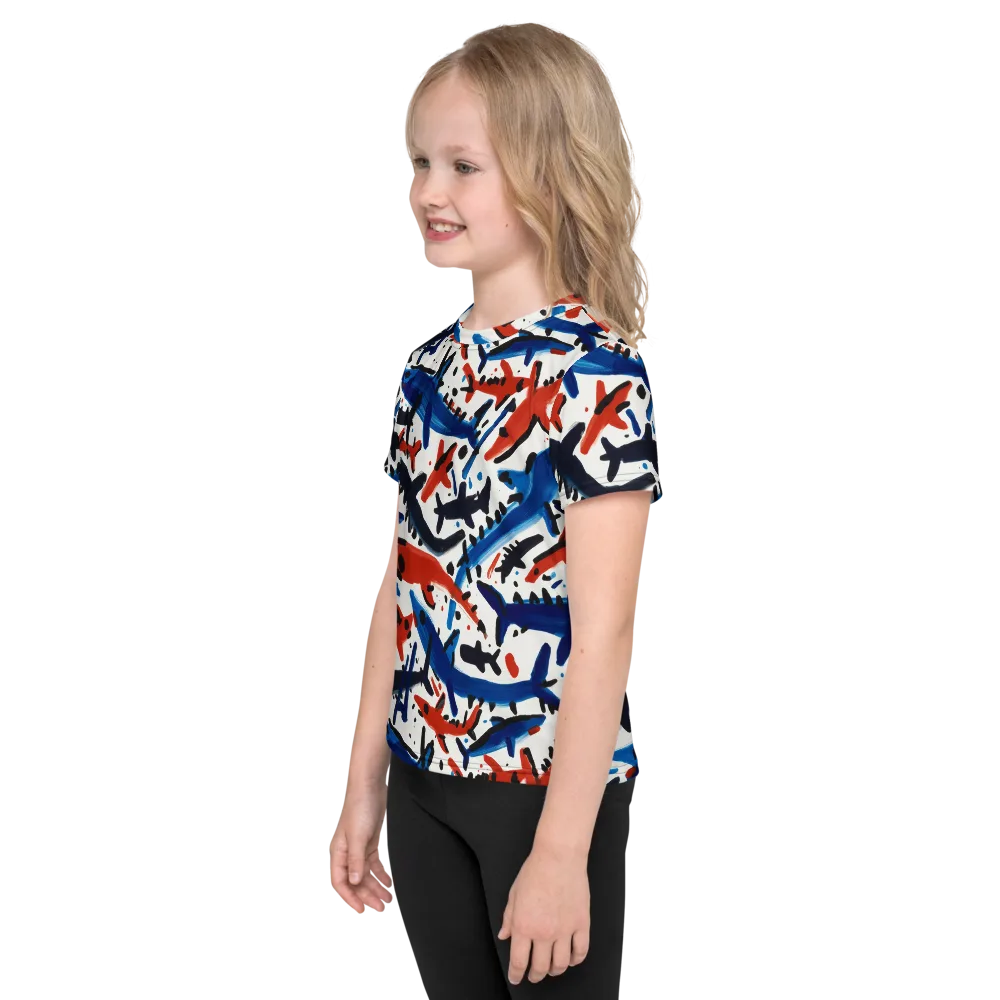 Bluewater Brushstroke on Kids Crew Neck T-Shirt — Left