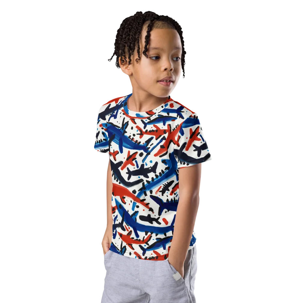 Bluewater Brushstroke on Kids Crew Neck T-Shirt — Left Front