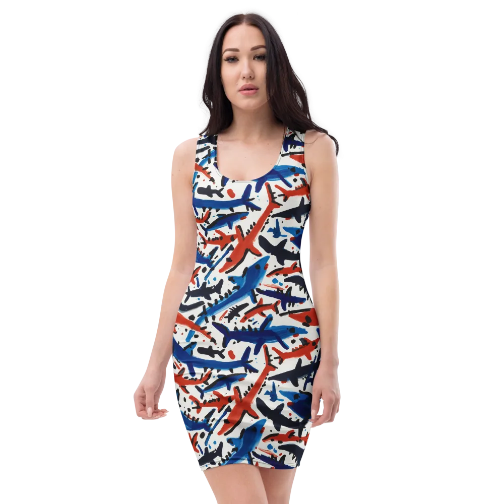 Bluewater Brushstroke on Bodycon Dress — Front