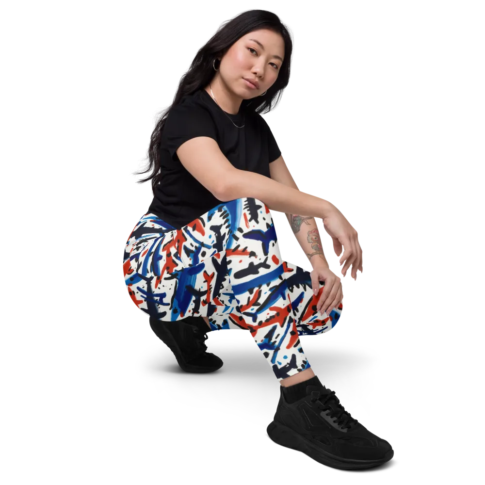 Bluewater Brushstroke on Leggings with Pockets — Right Front