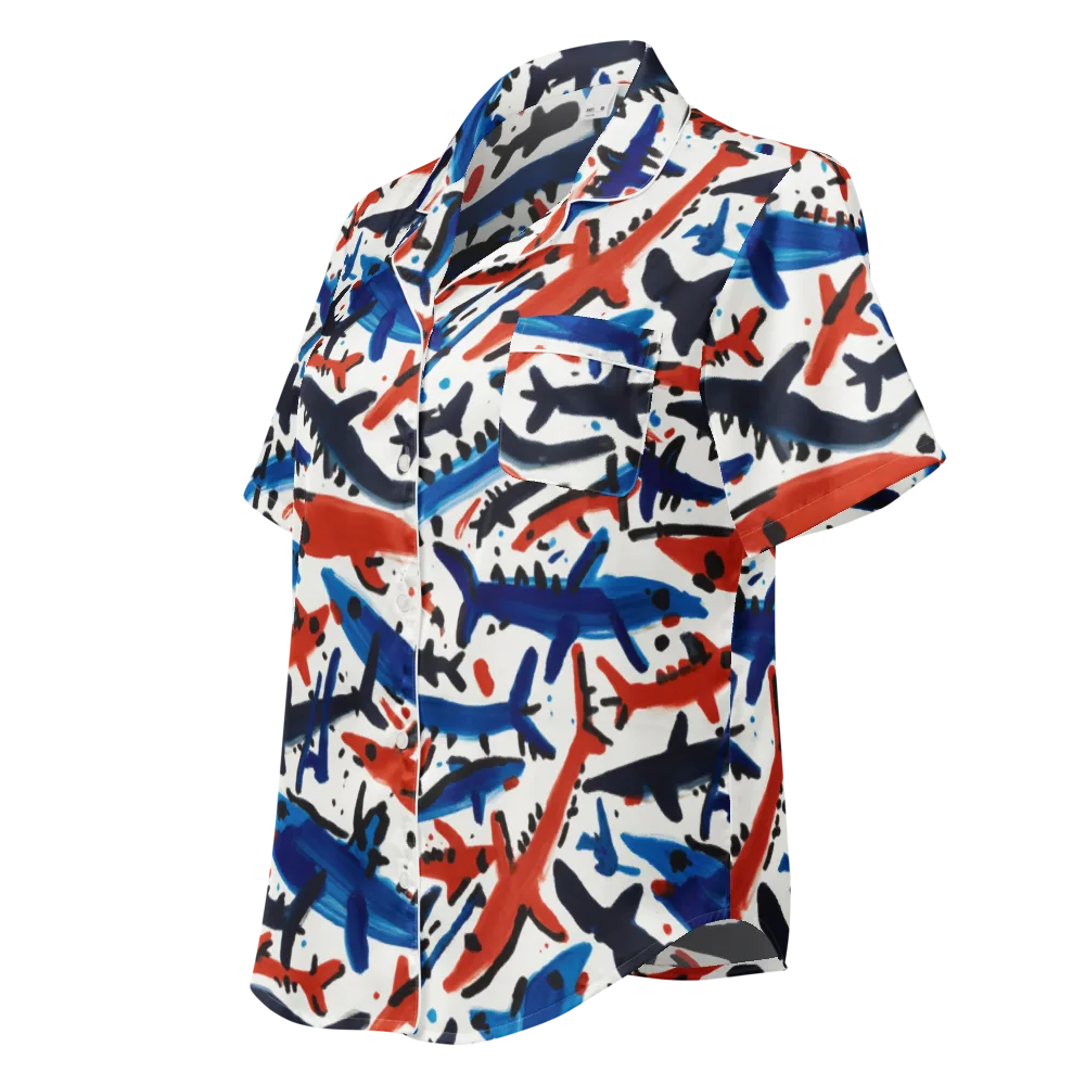 Bluewater Brushstroke on Women's Short Sleeve Pajama Top — Left Front