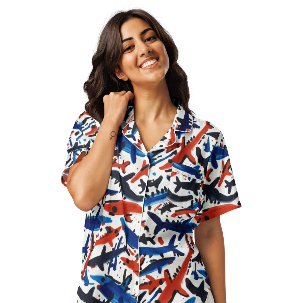 Bluewater Brushstroke on Women's Short Sleeve Pajama Top — Front
