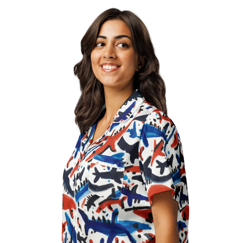 Bluewater Brushstroke on Women's Short Sleeve Pajama Top — Left Front