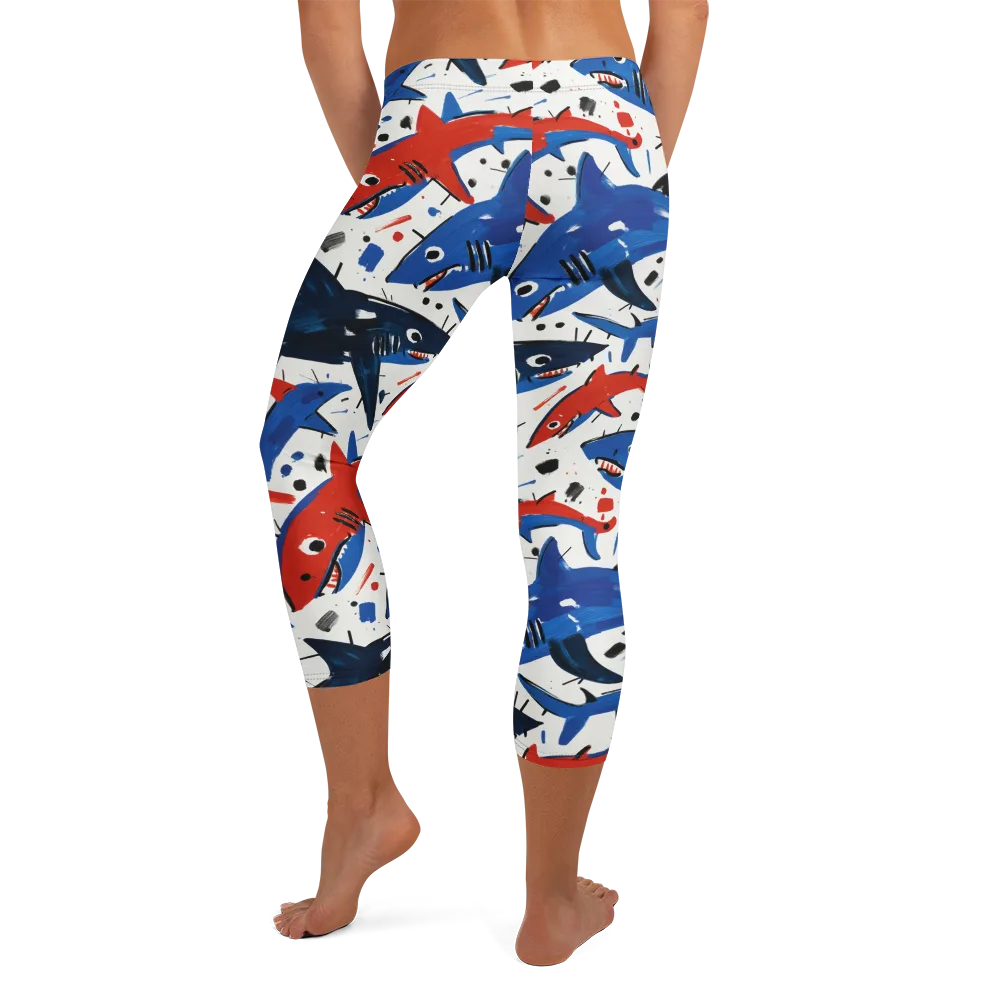 Shark Attack Abstract on Capri Leggings — Back