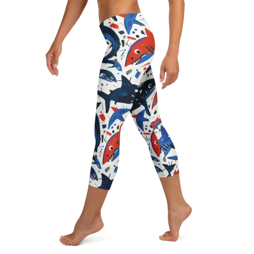 Shark Attack Abstract on a Capri Leggings
