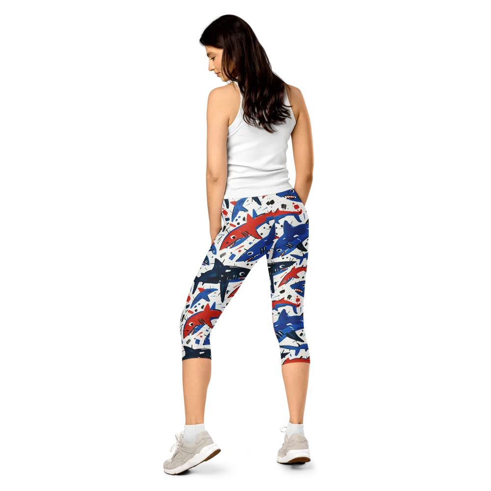 Shark Attack Abstract on Capri Leggings — Back