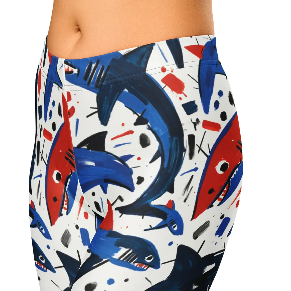 Shark Attack Abstract on Capri Leggings — Zoomed-in