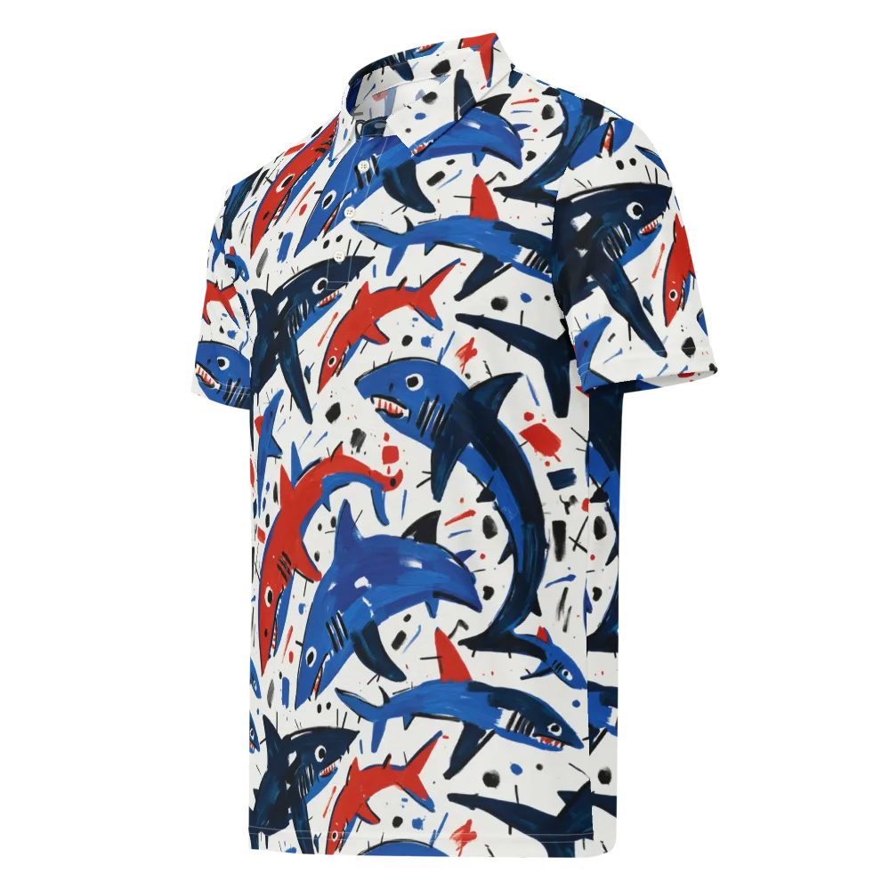 Shark Attack Abstract on Men's Slim Fit Polo Shirt — Left Front