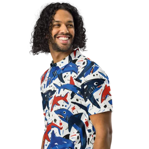 Shark Attack Abstract on a Men's Slim Fit Polo Shirt