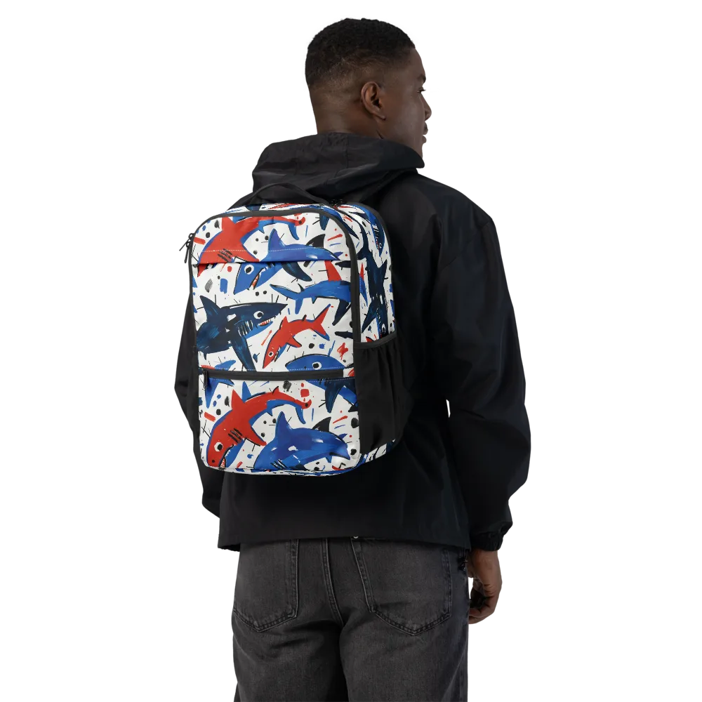 Shark Attack Abstract on Utility Backpack — Back