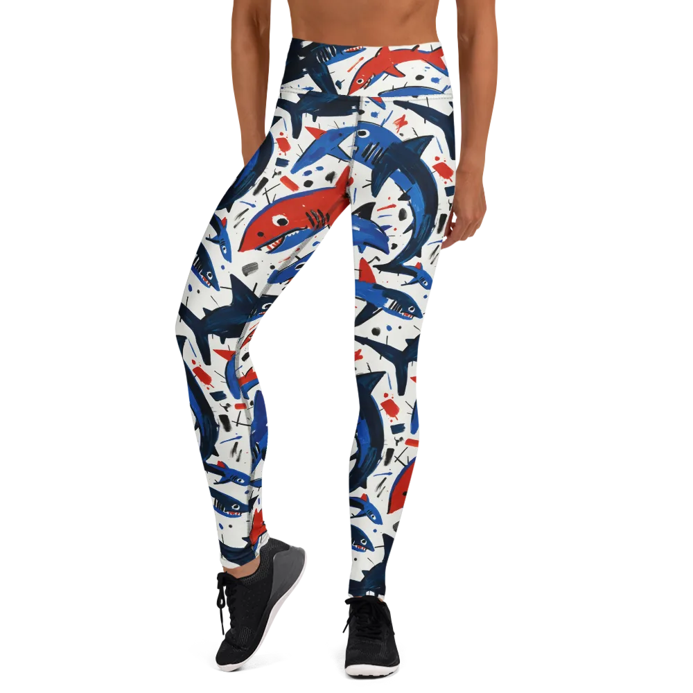 Shark Attack Abstract on Yoga Leggings — Front
