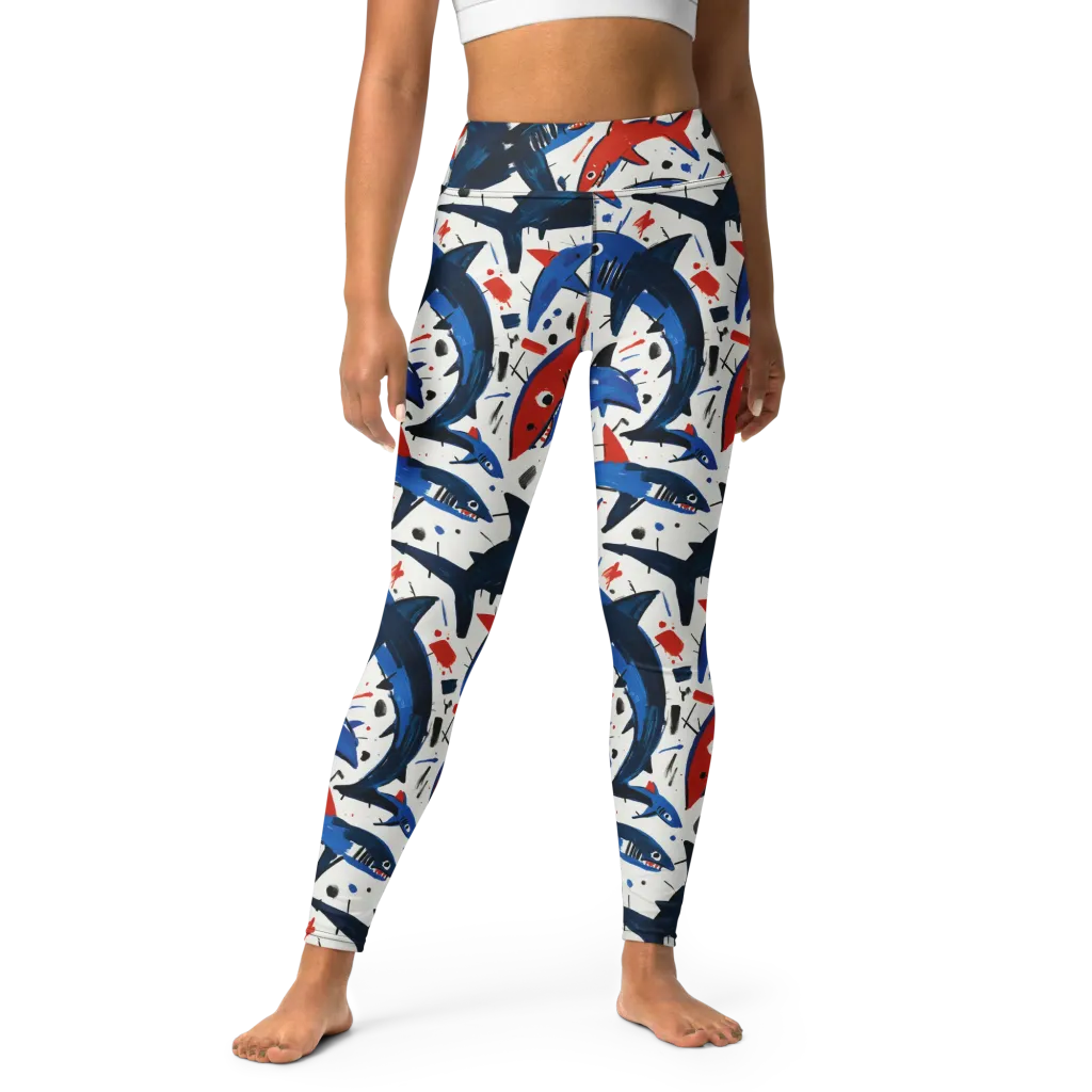 Shark Attack Abstract on Yoga Leggings — Front