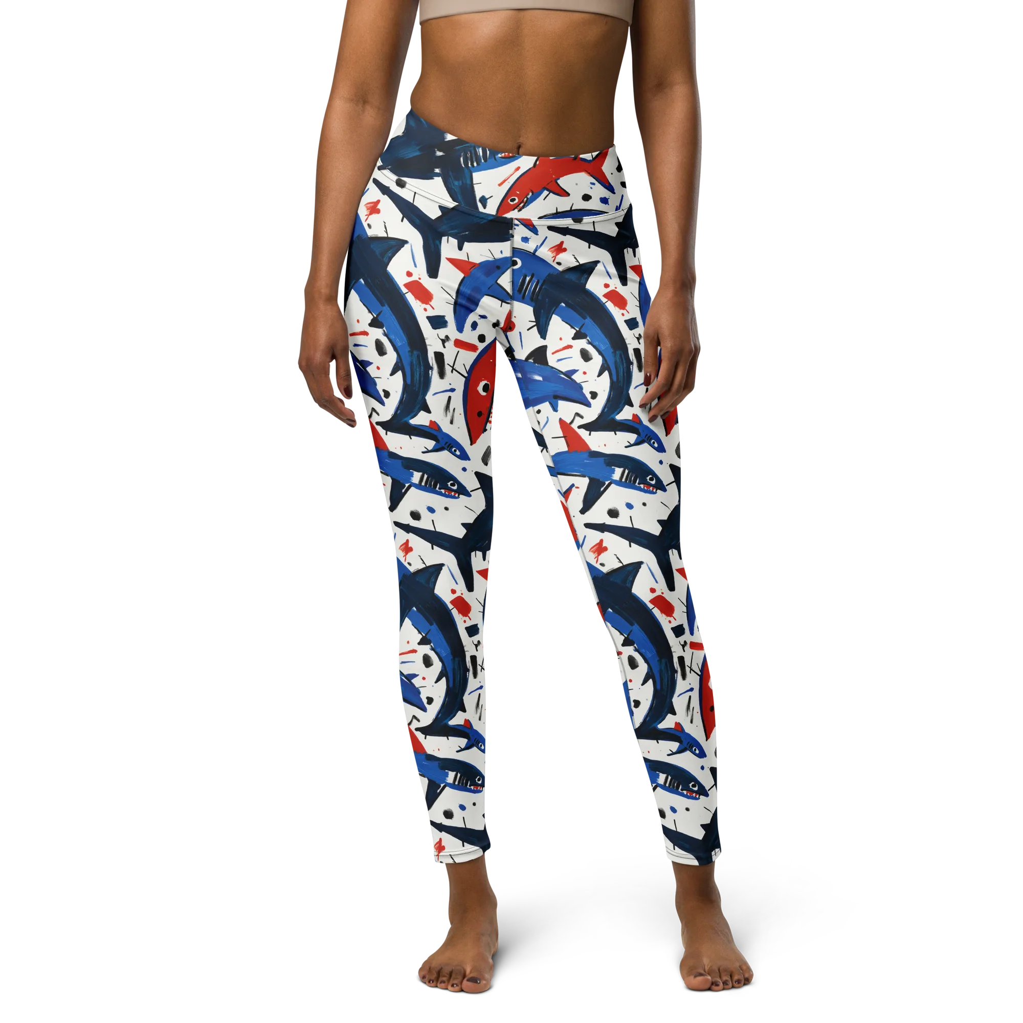Shark Attack Abstract on Yoga Leggings — Front