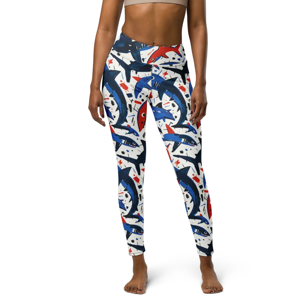 Shark Attack Abstract on Yoga Leggings — Front