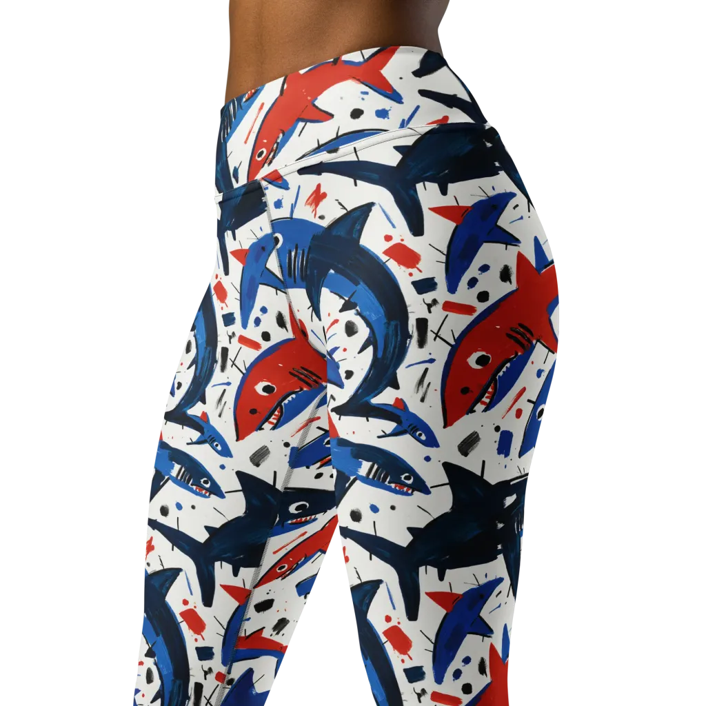 Shark Attack Abstract on Yoga Leggings — Left Front