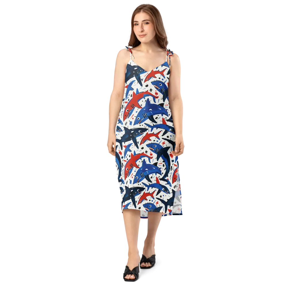 Shark Attack Abstract on Slip Dress — Front