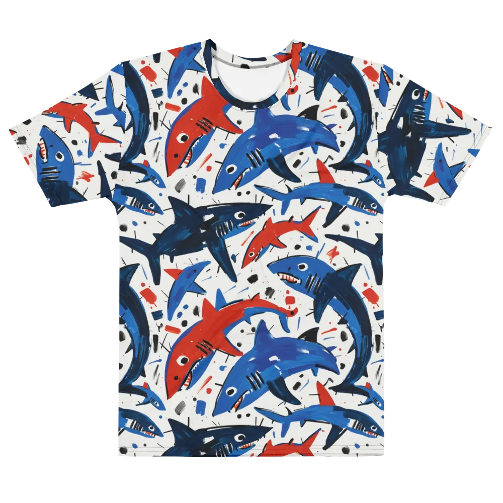 Shark Attack Abstract on Men's Cotton Crew Neck T-Shirt — Front