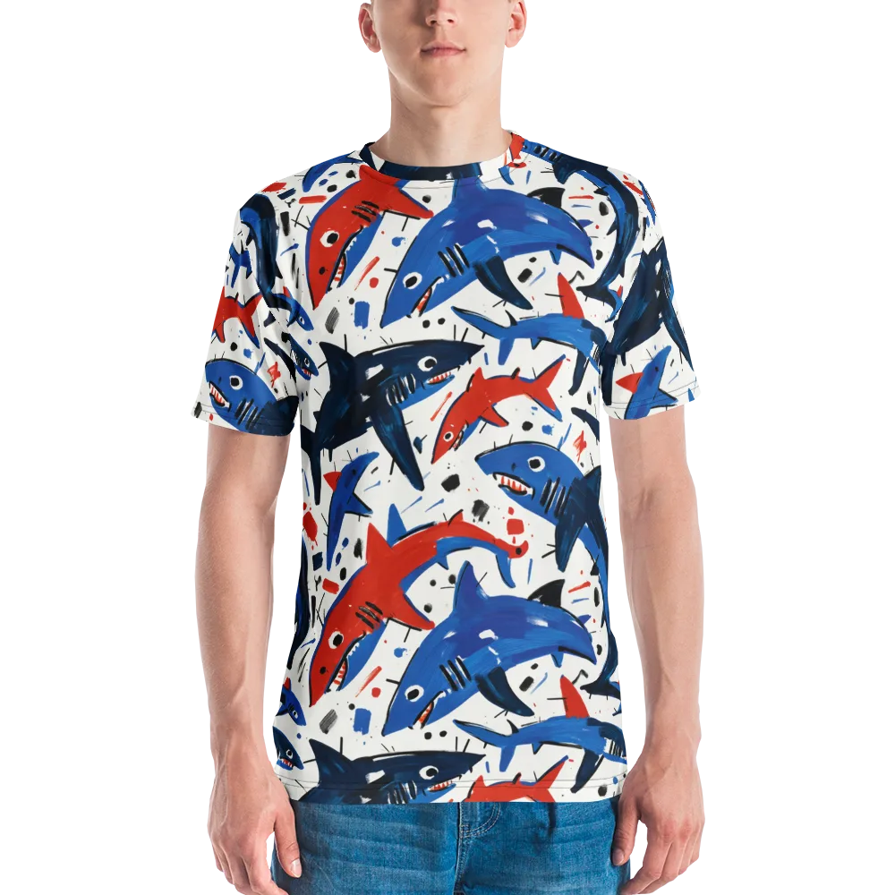 Shark Attack Abstract on Men's Crew Neck T-Shirt — Front