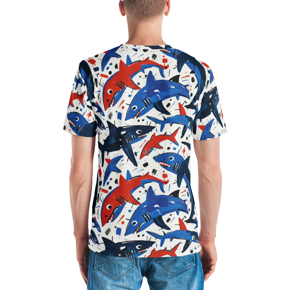 Shark Attack Abstract on Men's Crew Neck T-Shirt — Back