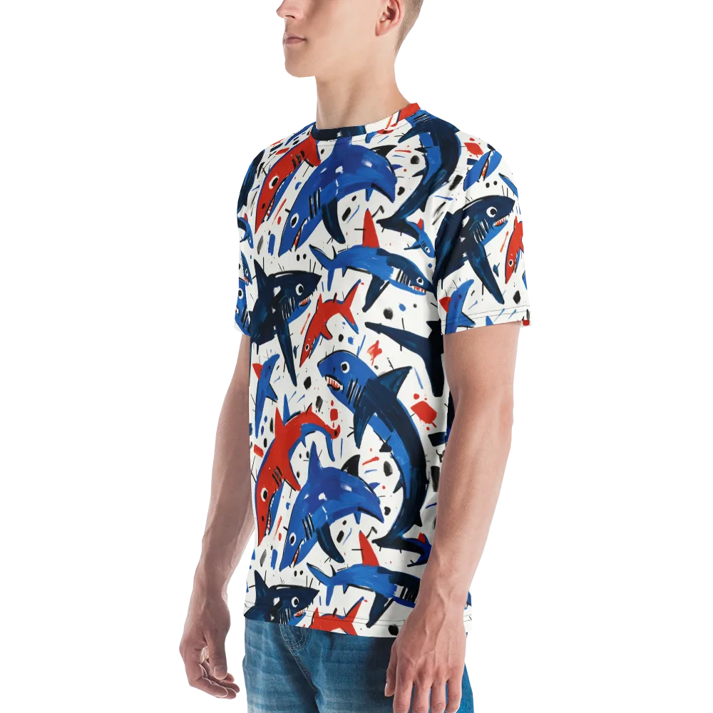 Shark Attack Abstract on Men's Crew Neck T-Shirt — Left