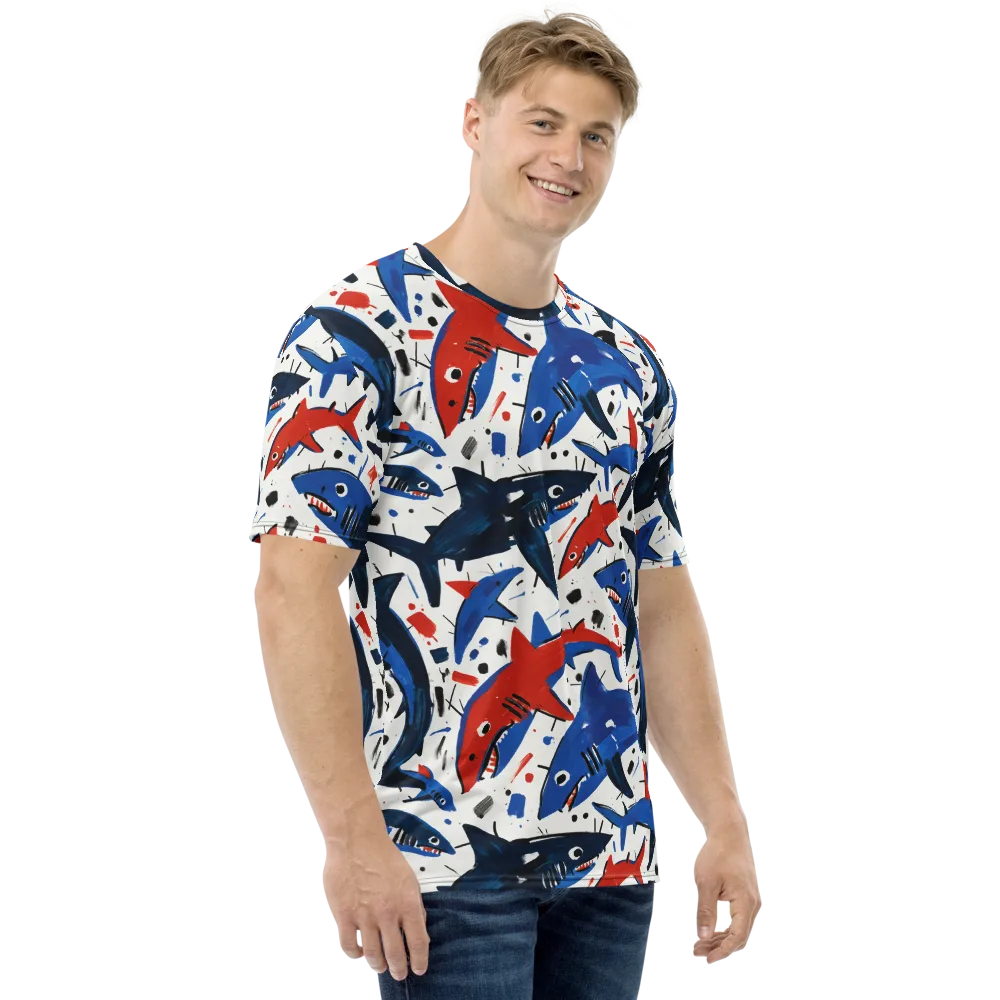 Shark Attack Abstract on Men's Crew Neck T-Shirt — Right