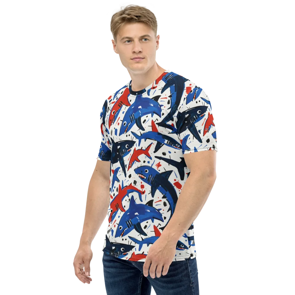 Shark Attack Abstract on Men's Crew Neck T-Shirt — Left