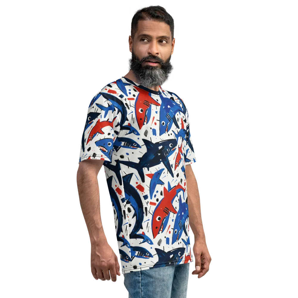 Shark Attack Abstract on Men's Crew Neck T-Shirt — Right