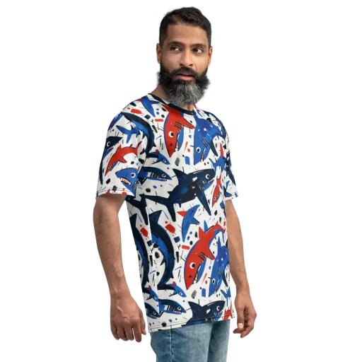 Shark Attack Abstract on a Men's Crew Neck T-Shirt