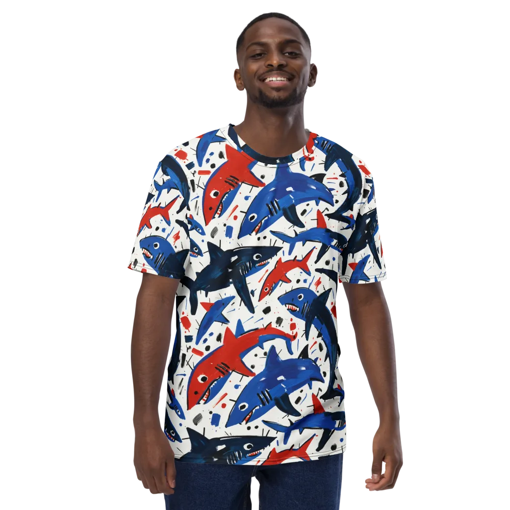 Shark Attack Abstract on Men's Crew Neck T-Shirt — Front