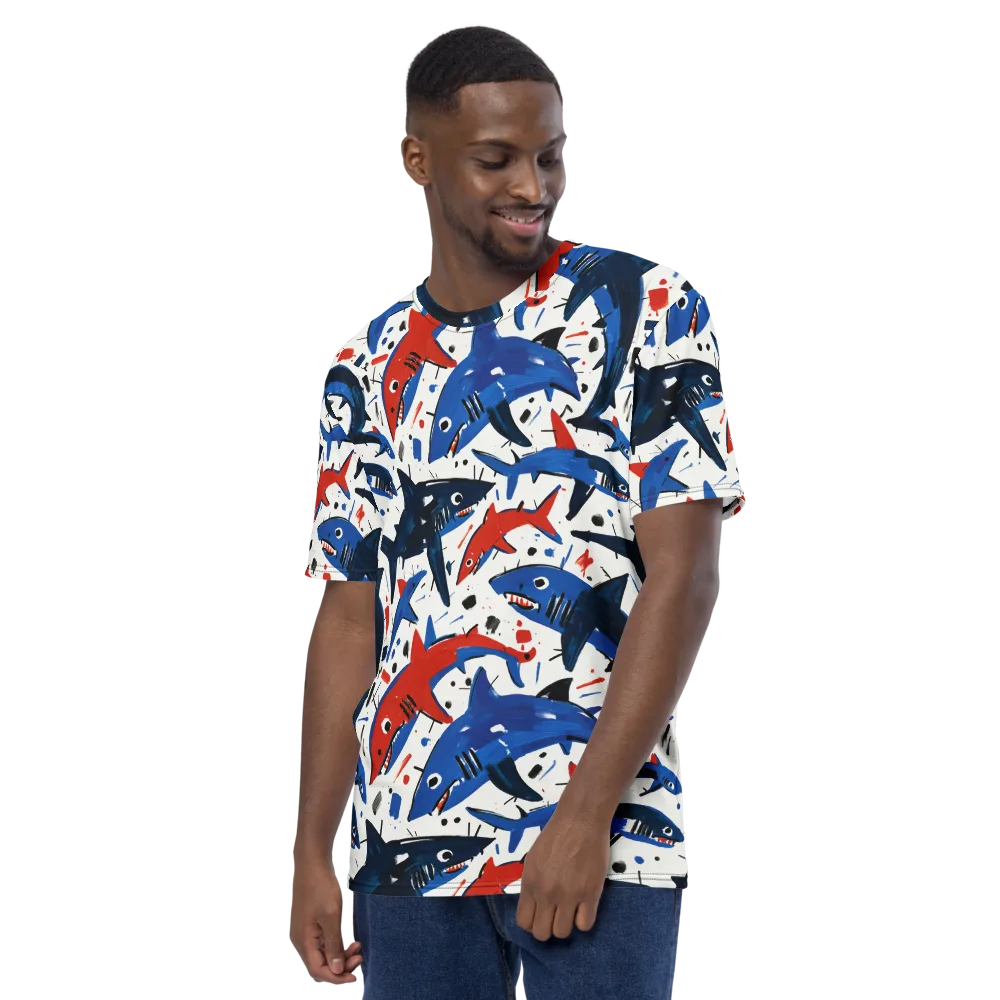 Shark Attack Abstract on Men's Crew Neck T-Shirt — Left