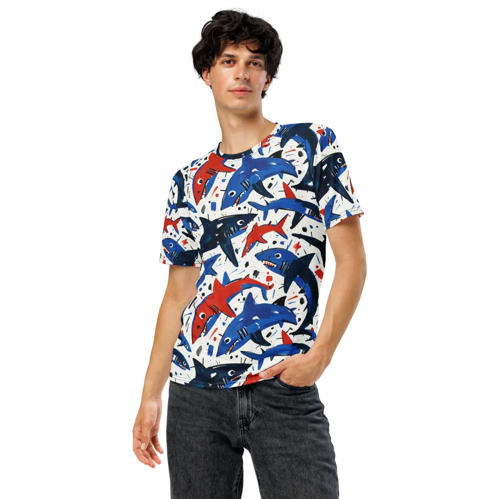 Shark Attack Abstract on Men's Crew Neck T-Shirt — Front