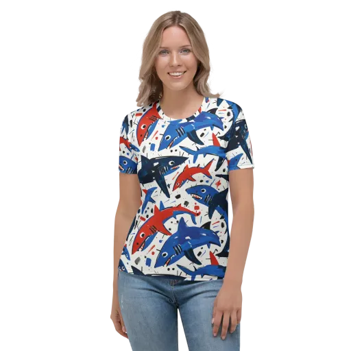 Shark Attack Abstract on a Women's Crew Neck T-Shirt