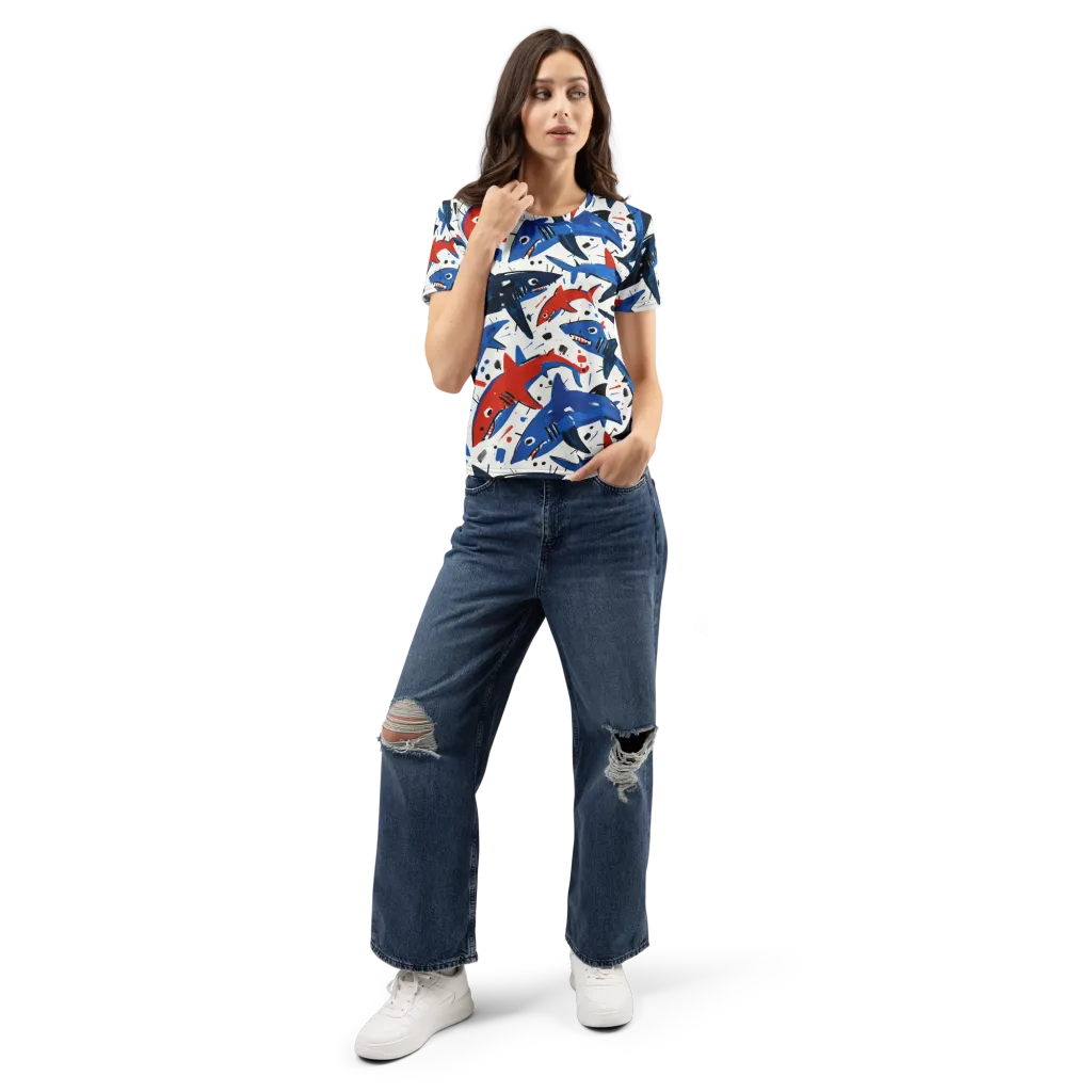Shark Attack Abstract on Women's Crew Neck T-Shirt — Front