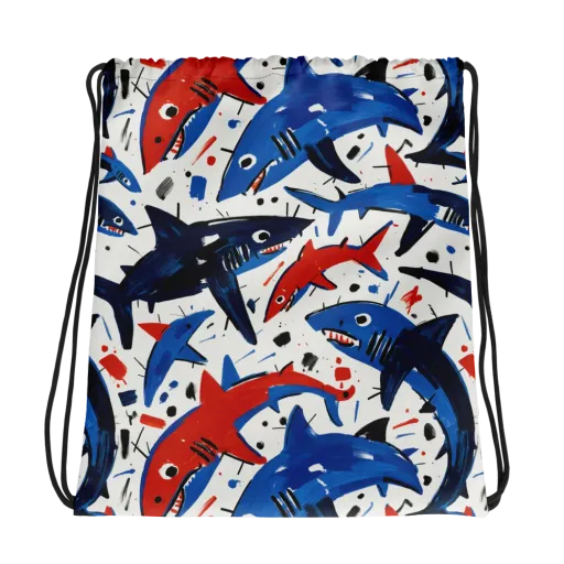 Shark Attack Abstract on a Drawstring Bag