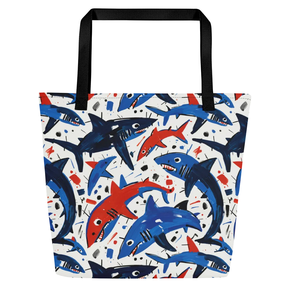 Shark Attack Abstract on Large Tote Bag W/ Pocket — Front