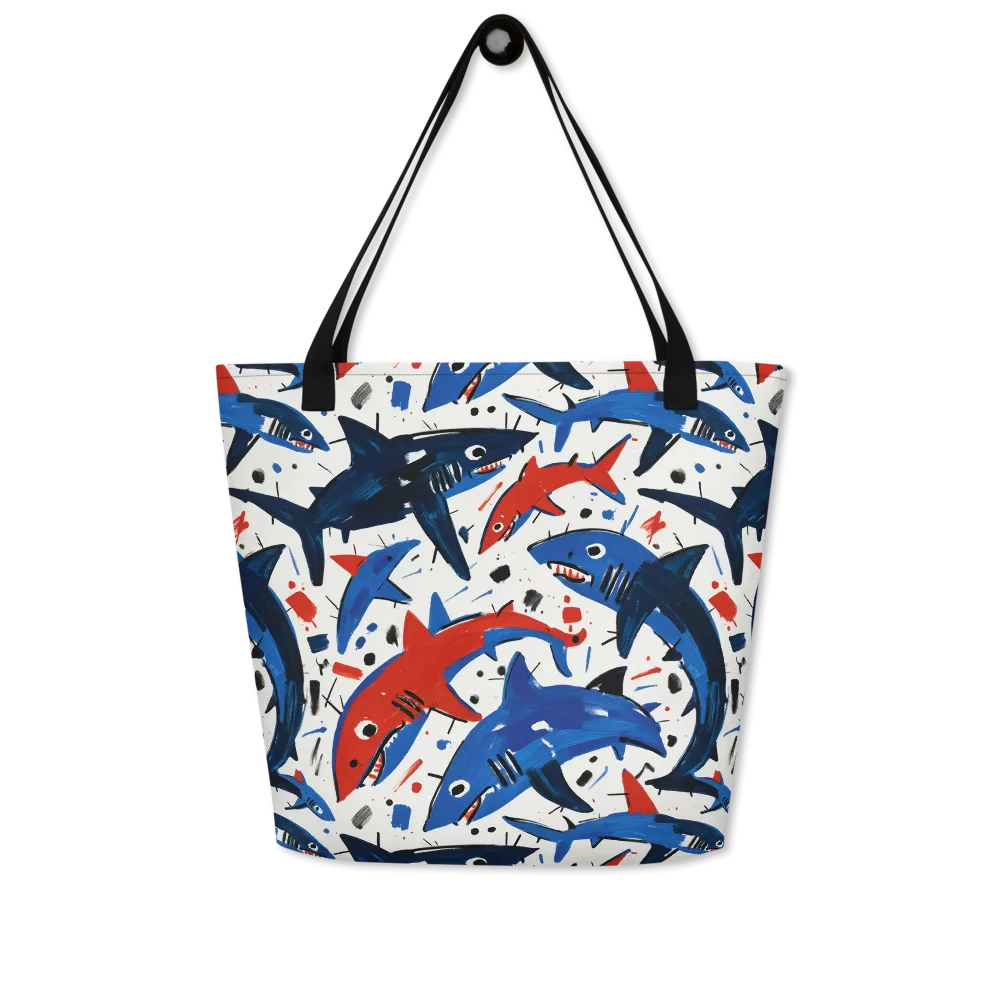 Shark Attack Abstract on Large Tote Bag W/ Pocket — Front