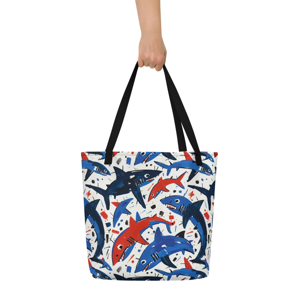 Shark Attack Abstract on Large Tote Bag W/ Pocket — Front