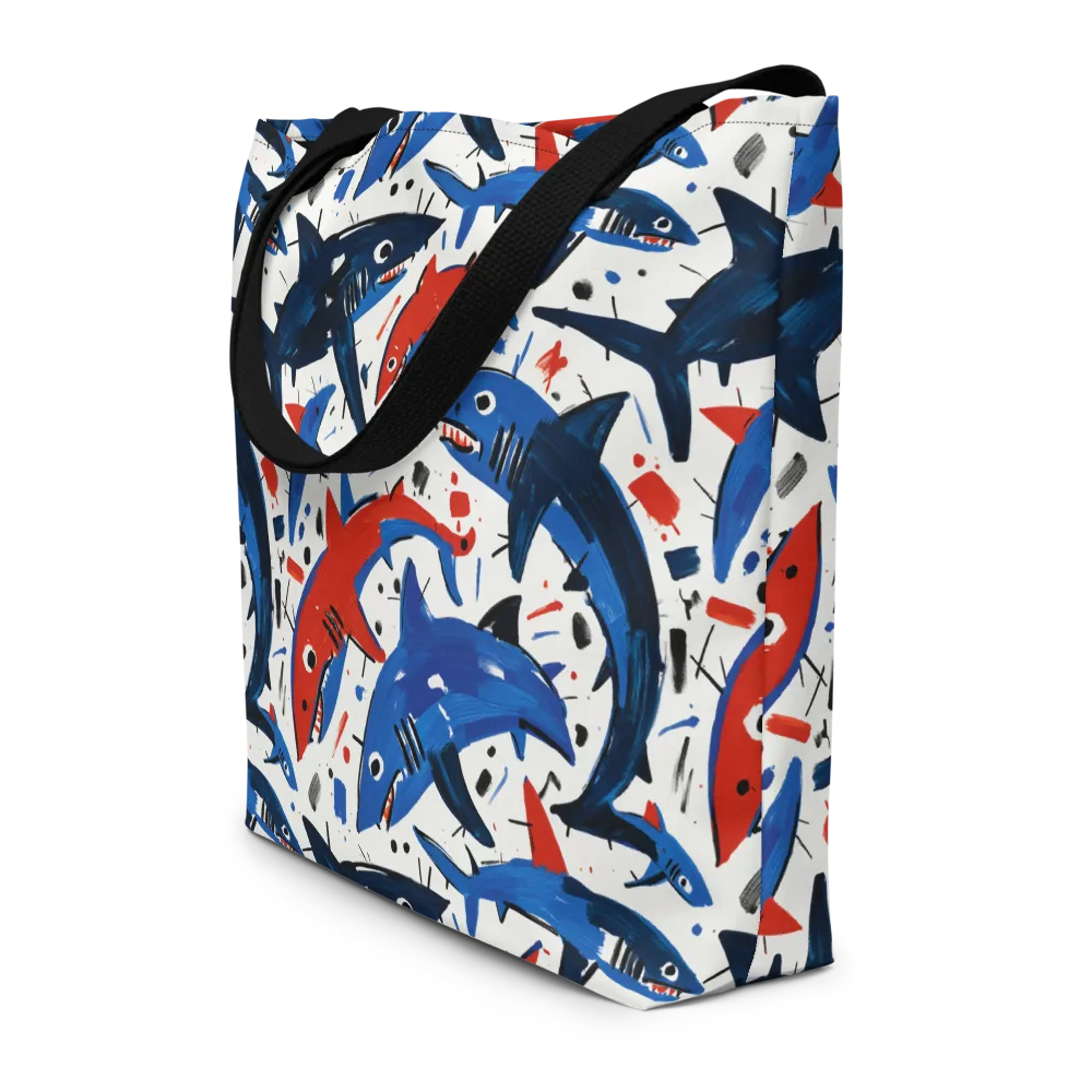 Shark Attack Abstract on Large Tote Bag W/ Pocket — Front