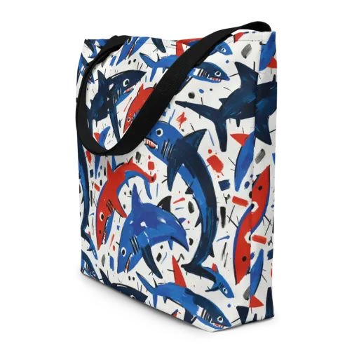 Shark Attack Abstract on a Large Tote Bag W/ Pocket