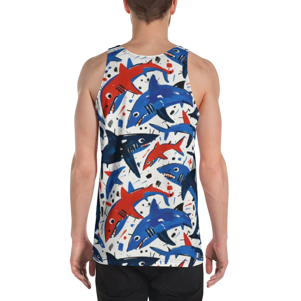 Shark Attack Abstract on Men's Tank Top — Back