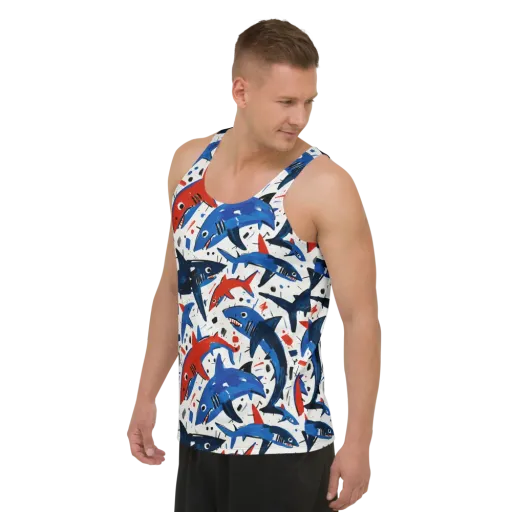 Shark Attack Abstract on a Men's Tank Top