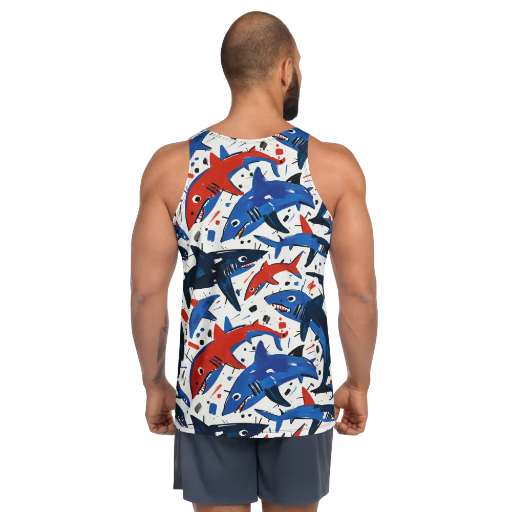 Shark Attack Abstract on Men's Tank Top — Back