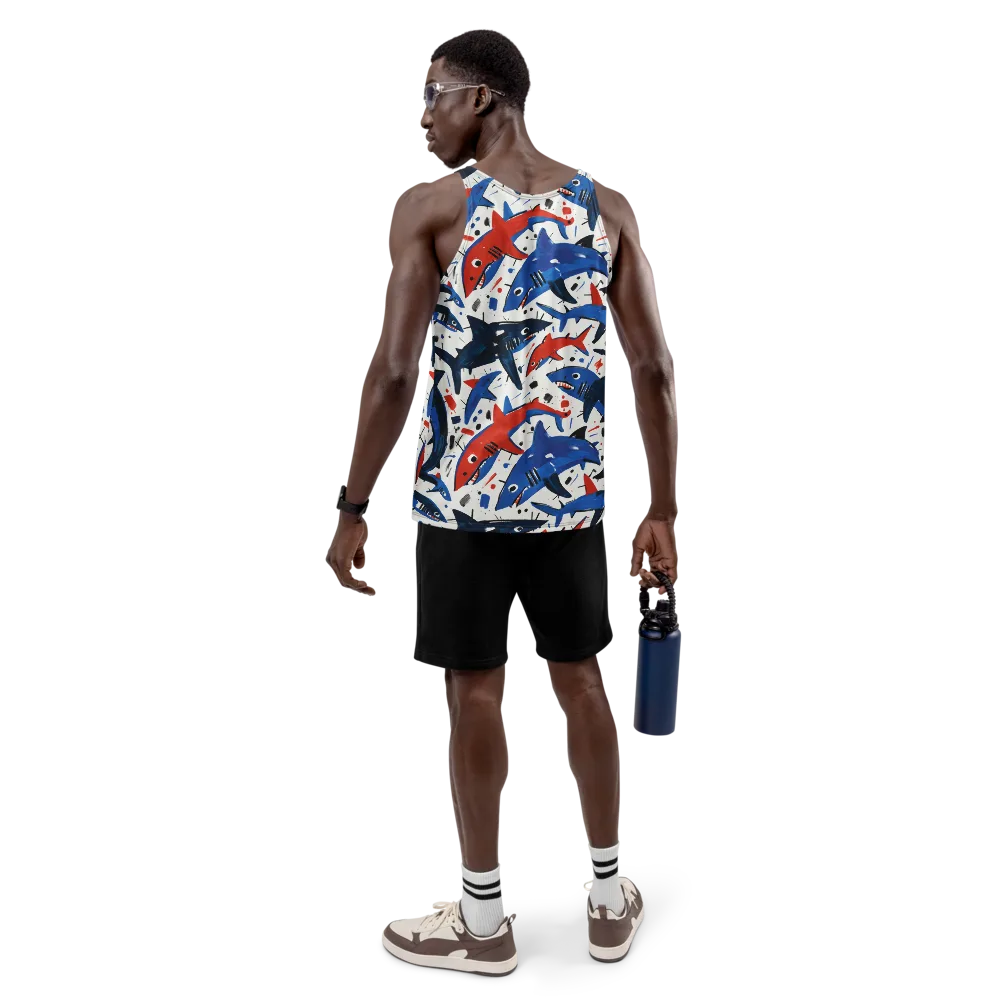 Shark Attack Abstract on Men's Tank Top — Back