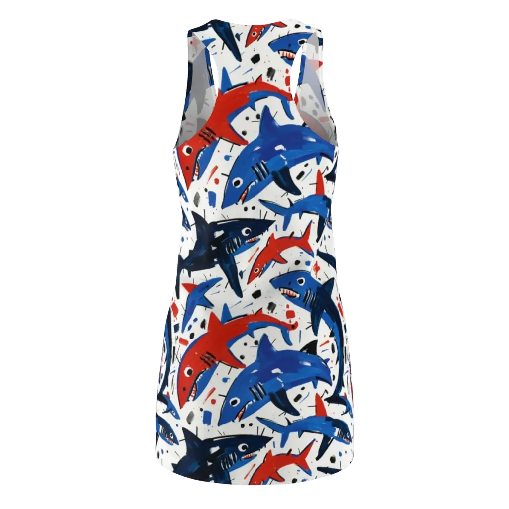Shark Attack Abstract on Racerback Dress — Back