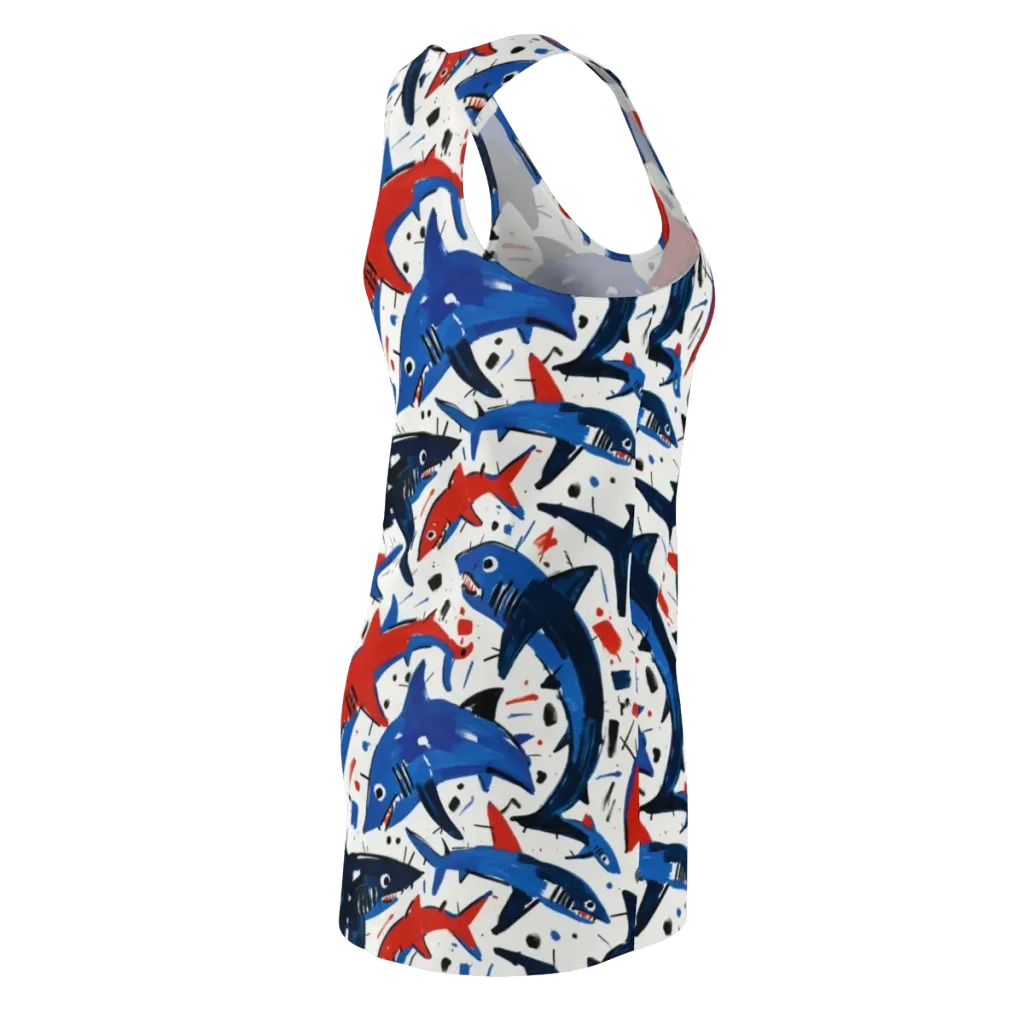 Shark Attack Abstract on Racerback Dress — Back Side
