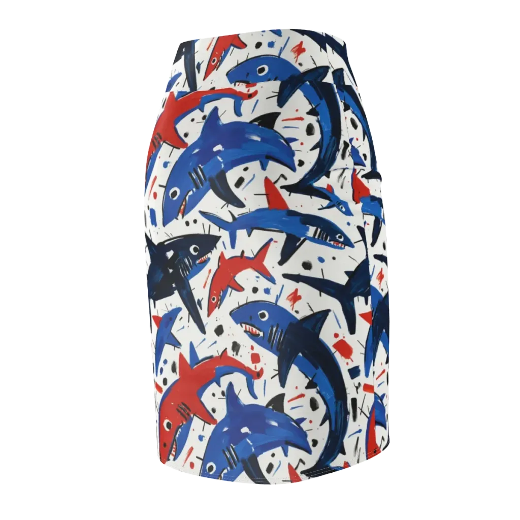 Shark Attack Abstract on Pencil Skirt — Back Side