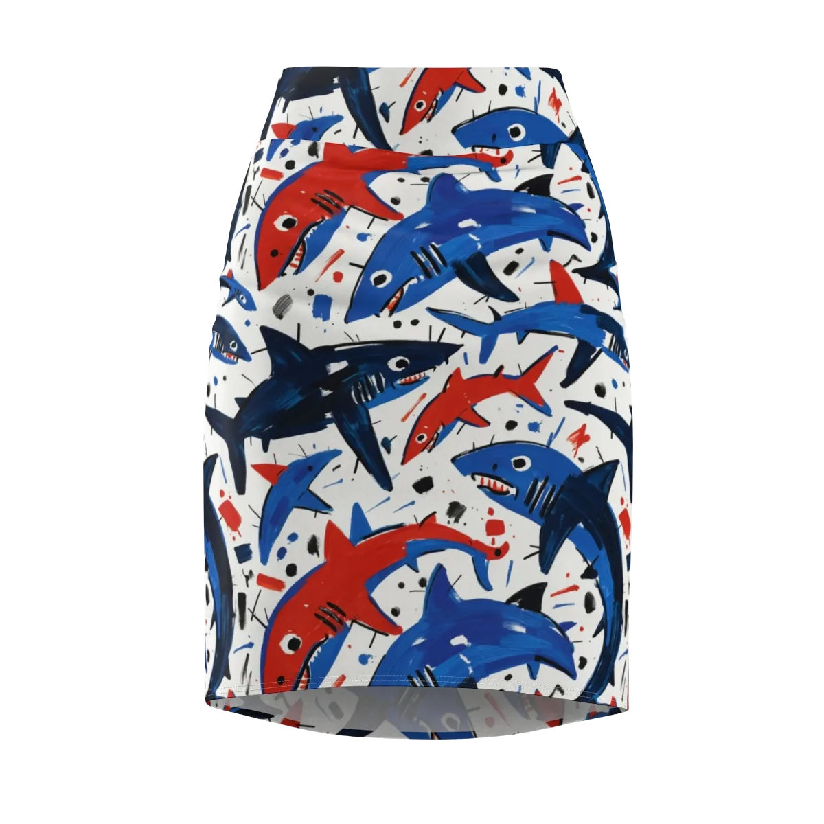 Shark Attack Abstract on Pencil Skirt — Front