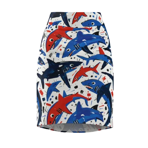 Shark Attack Abstract on a Pencil Skirt