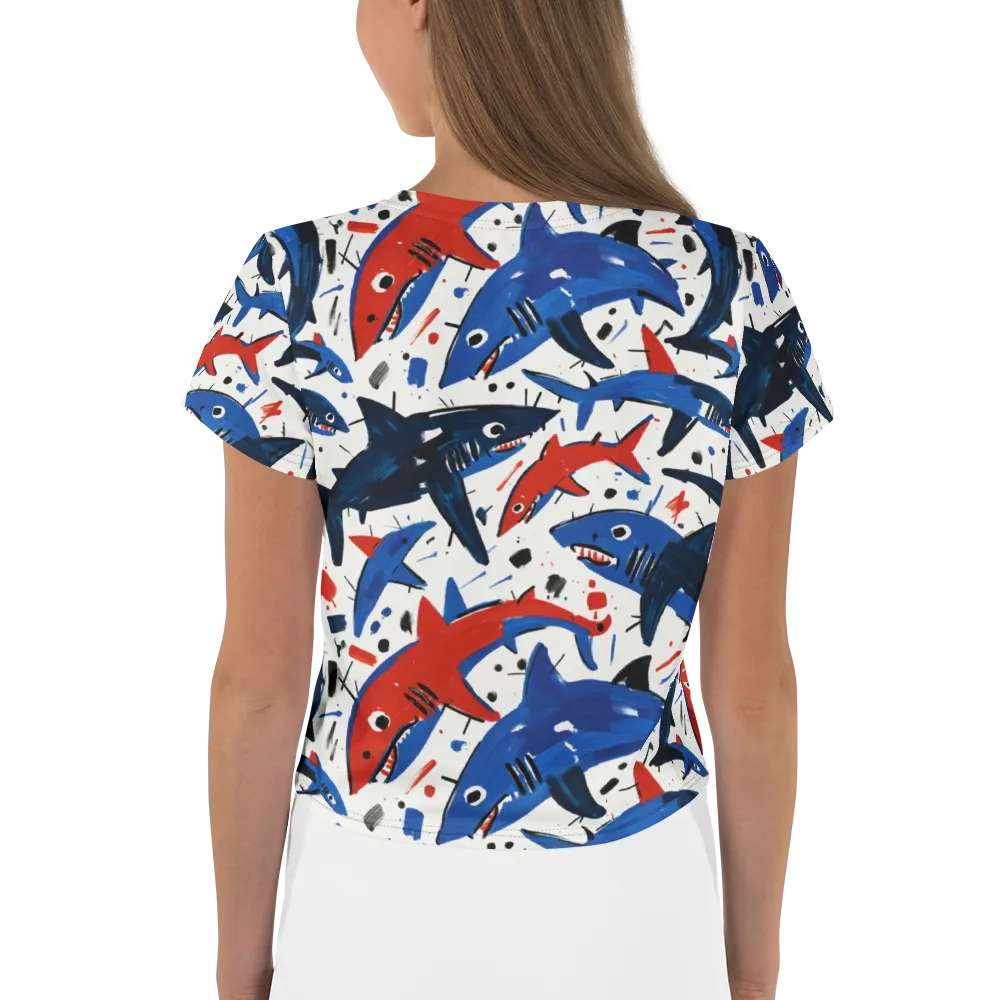 Shark Attack Abstract on Crop Tee — Back
